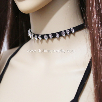 Rhinestone Choker Accessory Black Velvet Necklace For Women